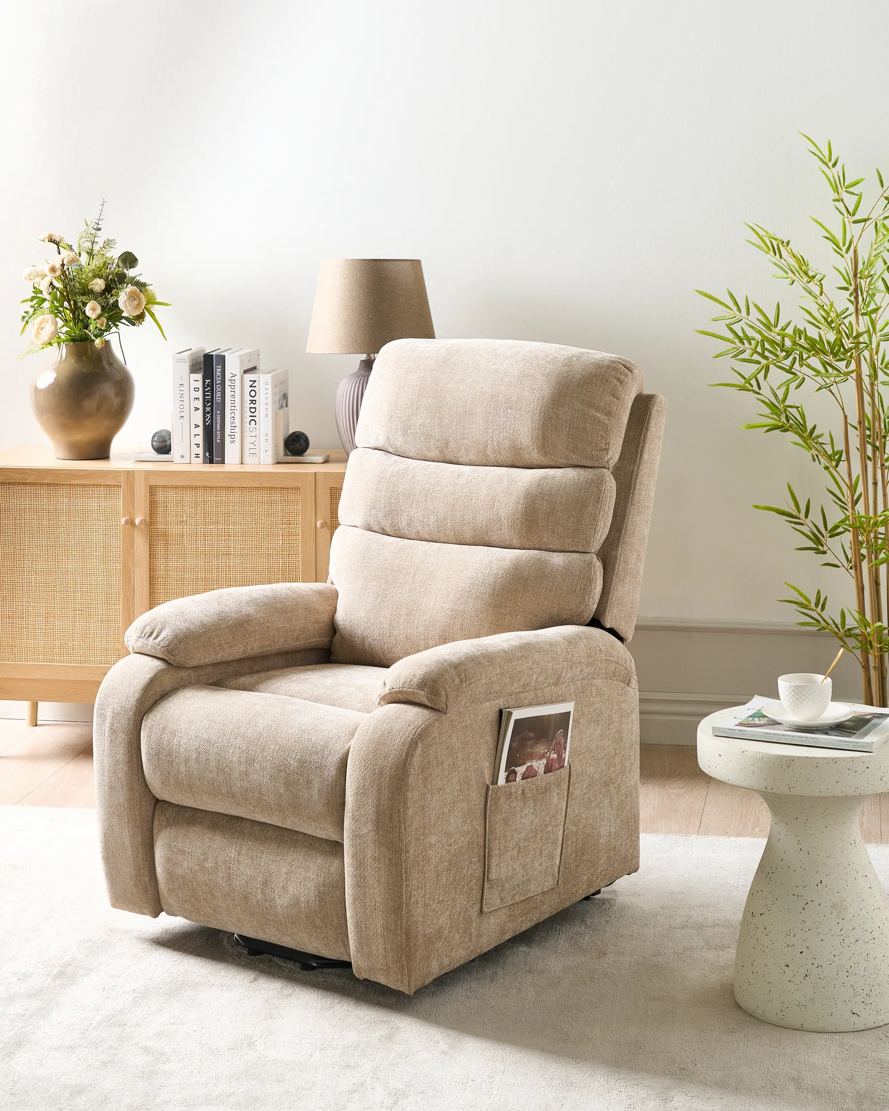Electric Recliner Chair RISE with Footrest Fabric Beige_938729