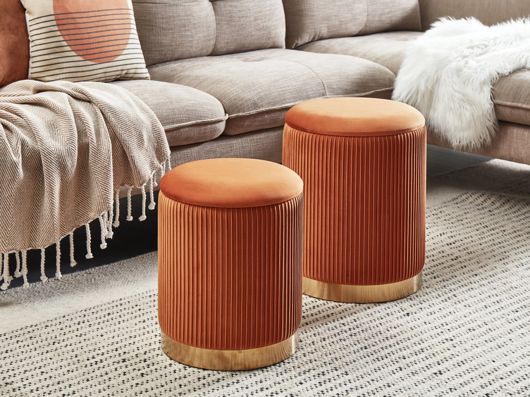 Pouf mit Stauraum 2er Set MIRAMAR Samtstoff Orange_881569