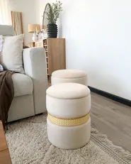 Set of 2 Storage Pouffes MEDFORD Velvet Light Beige_973231