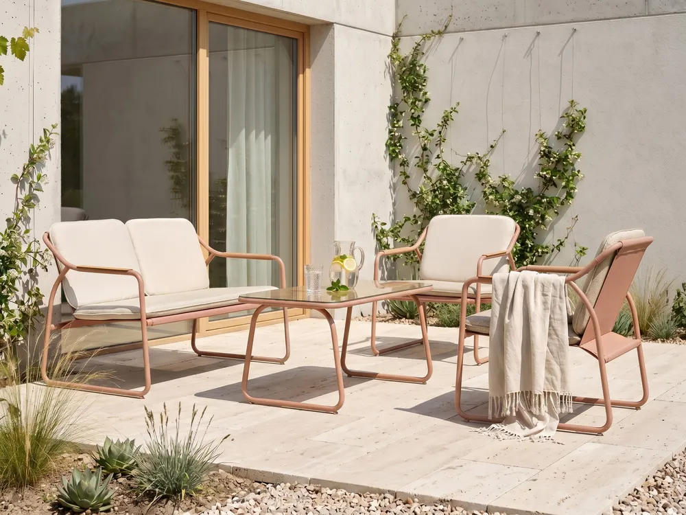 Lounge Set mit Tisch 4-Sitzer CALASCIO Metall Hellbeige