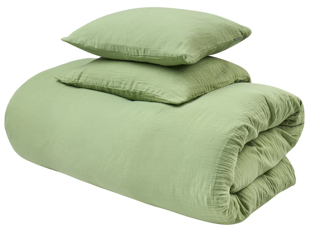 Duvet Cover Set SUMNER 200 x 200 cm Cotton Muslin Green_1060133