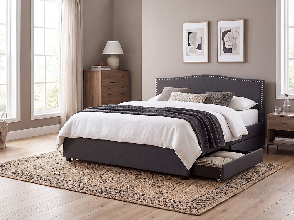 Bed met opbergladen MONTPELLIER Stof Donkergrijs 180 x 200 cm