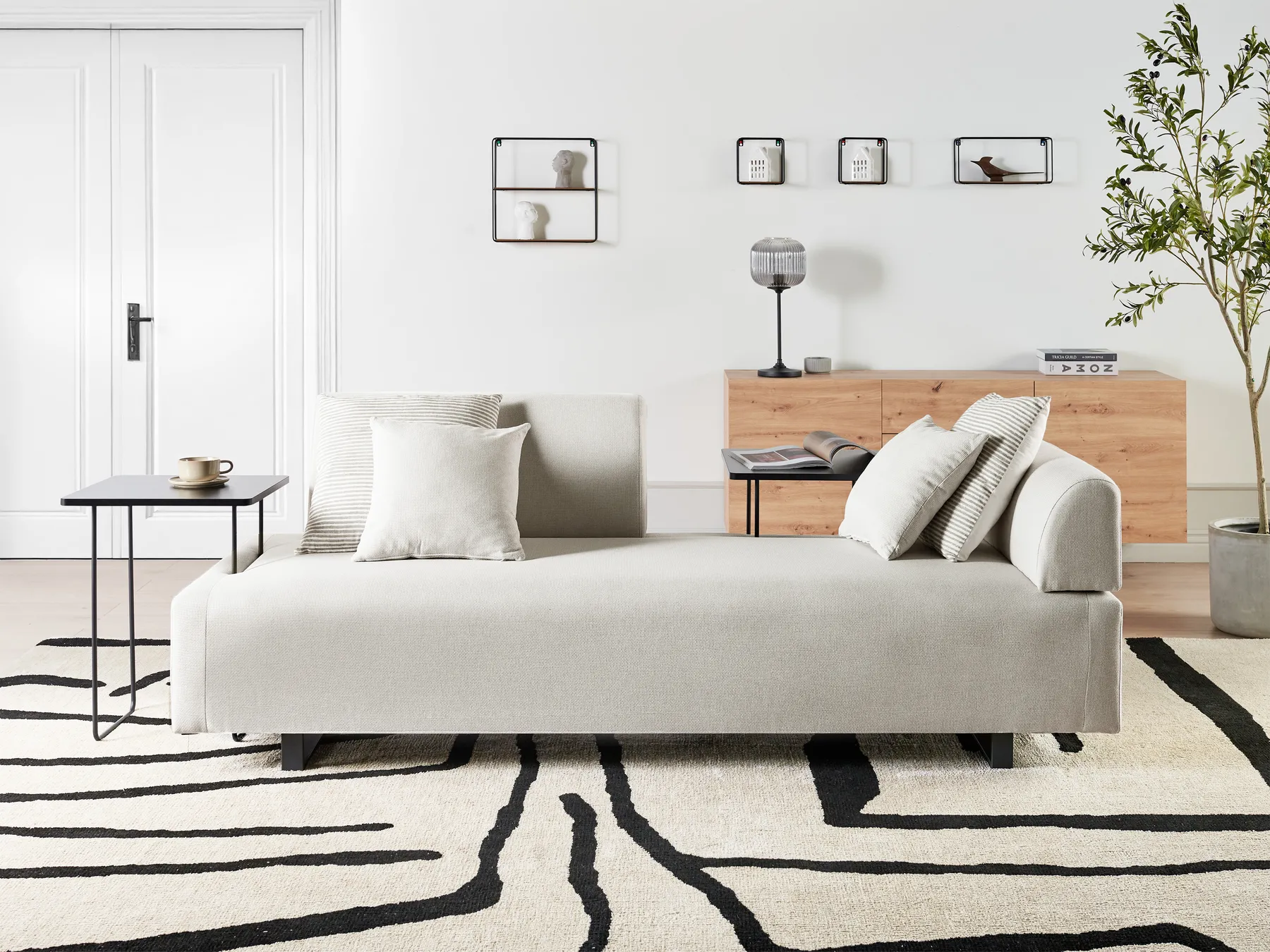 Sofa 3 Seater SOKNA with Tables Fabric Off-White_952797