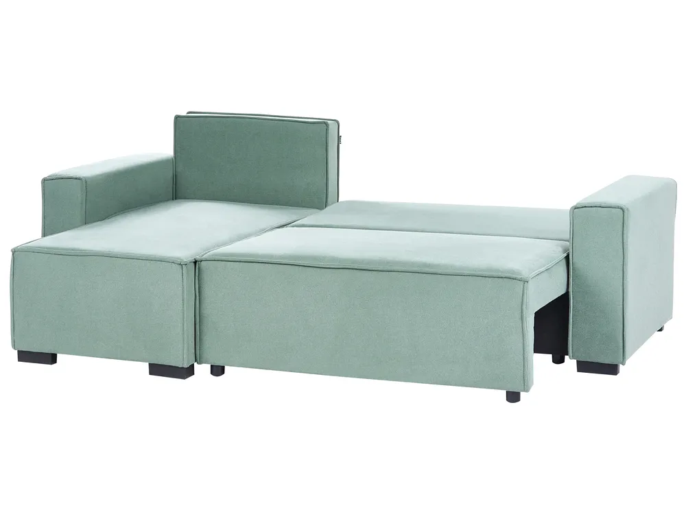 Eckschlafsofa 3-Sitzer EDANE mit Stauraum Stoff Hellgrün rechtsseitig_1057253