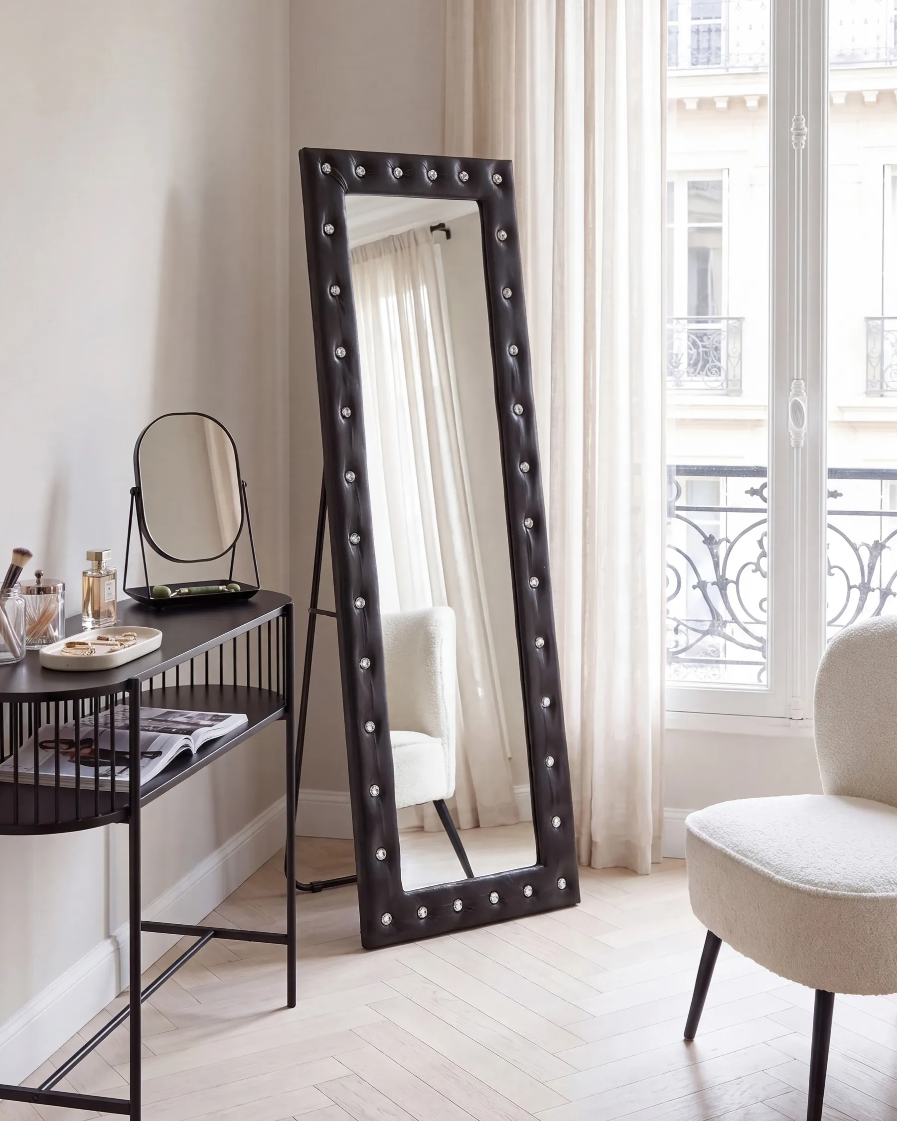 Standing Mirror ANSOUIS 150 cm Faux Leather Black_840602