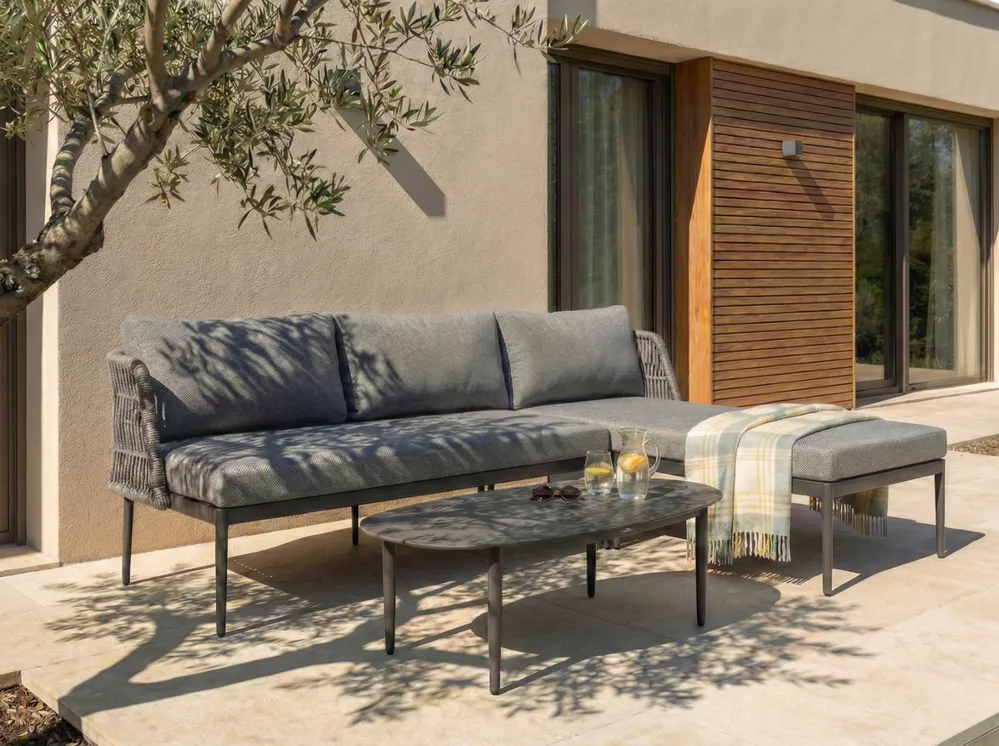 Garten Ecksofa mit Tisch 3-Sitzer LEFFE Metall Grau linksseitig