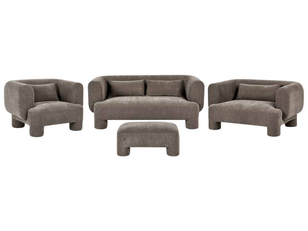 Living Room Set 6 Seater HOGBO with Ottoman Fabric Brown