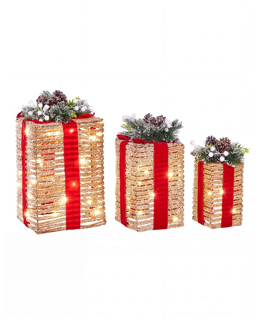 Weihnachtsdekoration 3er Set LED VAHTO 46/32/30 cm Weihnachtsgeschenke Braun