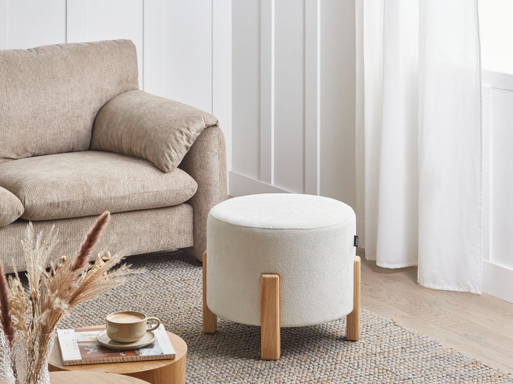 Pouf TERRY Chenillegewebe Cremeweiß