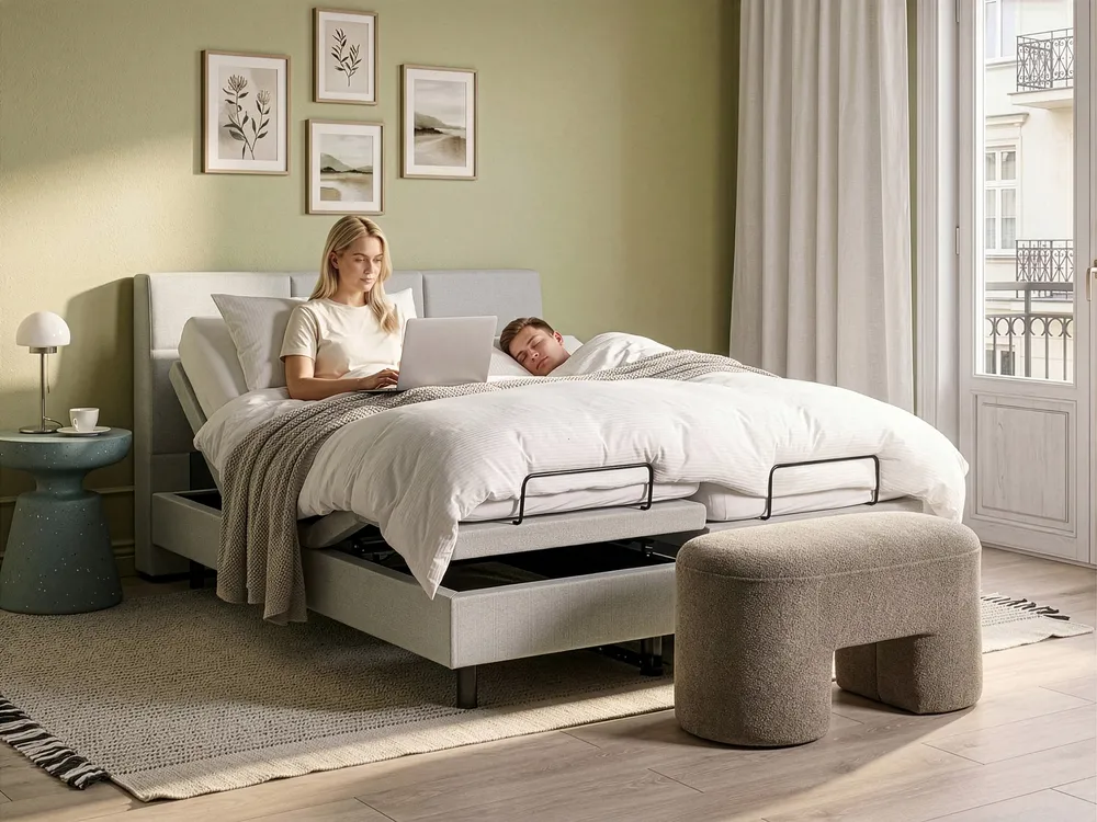 Bett verstellbar Stoff VICEROY 160 x 200 cm Hellbeige_1044495