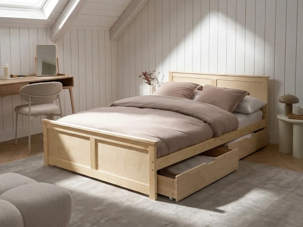 Bed with 2 Drawers DAUPHIN Pine Wood Light Brown 140 x 200 cm (EU Double)_1059841