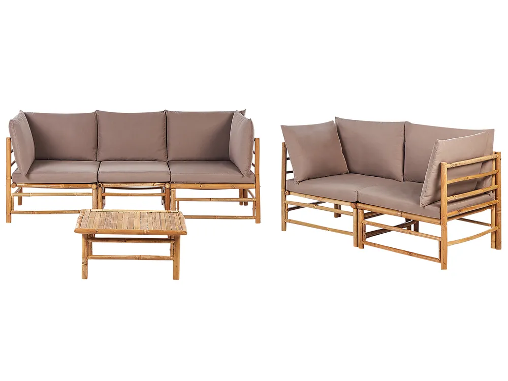 Lounge Set mit Tisch 5-Sitzer CERRETO Bambus Taupe