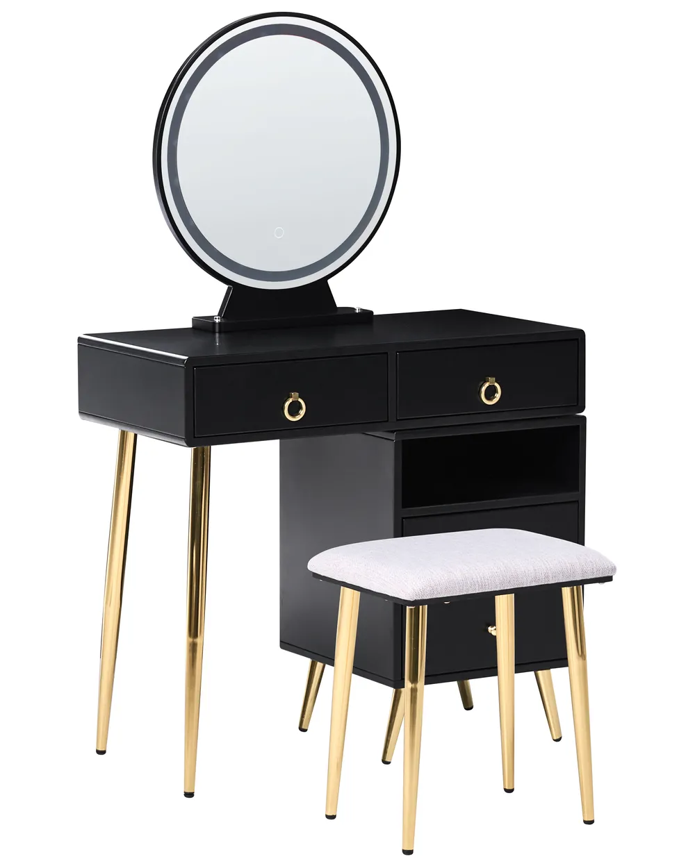 Schminktisch mit Spiegel und Hocker YVES LED Schwarz