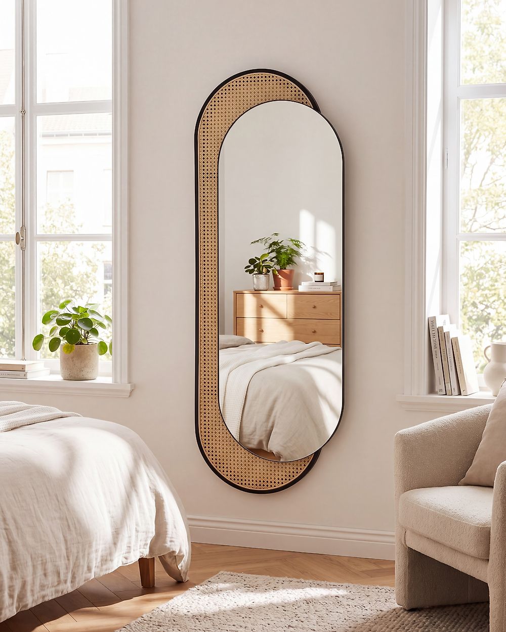 Wall Mirror CREIL 51 cm 143 cm PE Rattan Natural