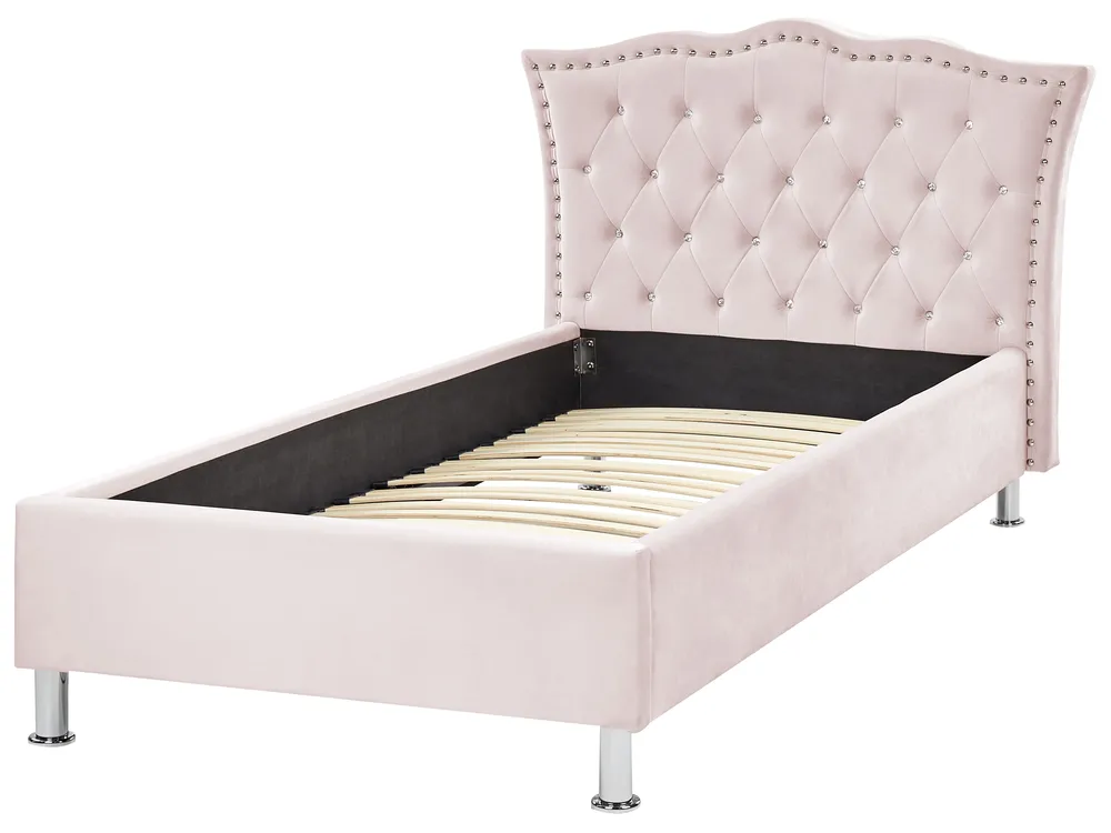 Bett mit Lattenrost Samtstoff METZ 90 x 200 cm Pastellrosa_861370