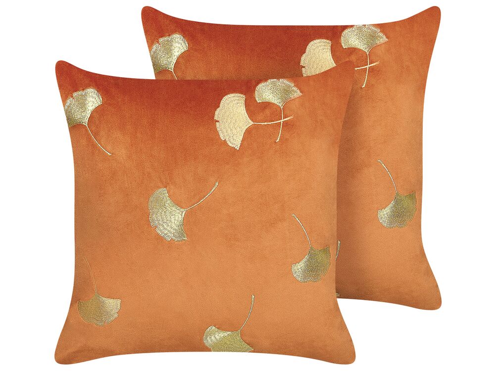 Komplet 2 okrasnih blazin TULIP 45 x 45 cm Žamet Oranžna vzorec rastline