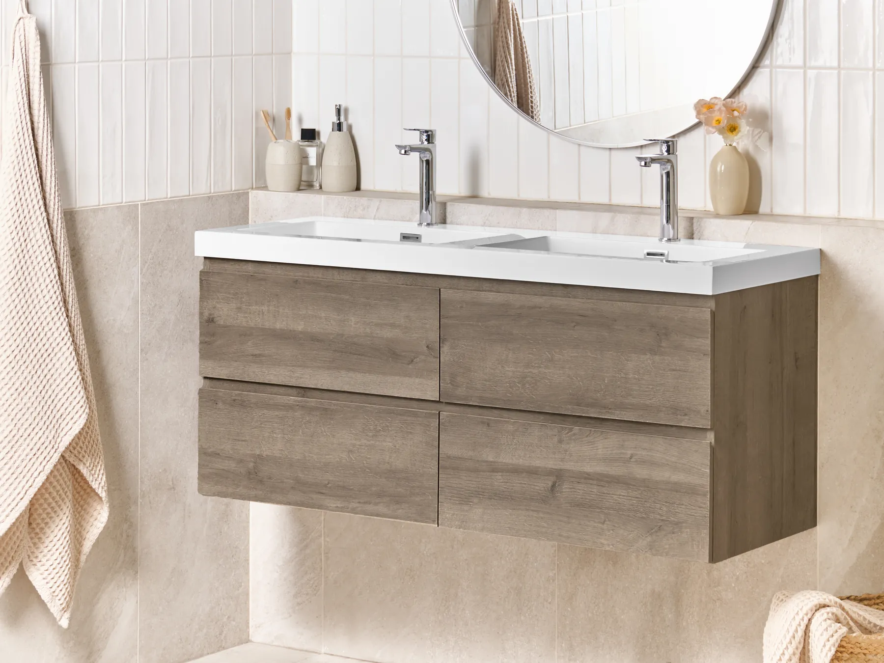 Wandmontierter Waschbeckenunterschrank mit Doppelwaschbecken VIEDMA Taupe_1004966