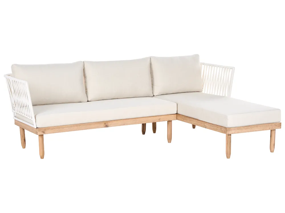 Lounge Set mit Tisch 4-Sitzer CREMONA Akazienholz Weiß linksseitig_1090513