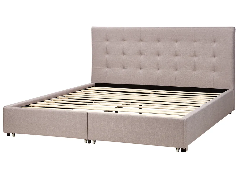 Bed with Storage Drawers LA ROCHELLE Fabric Light Grey 180 x 200 cm (EU Super King)_744839