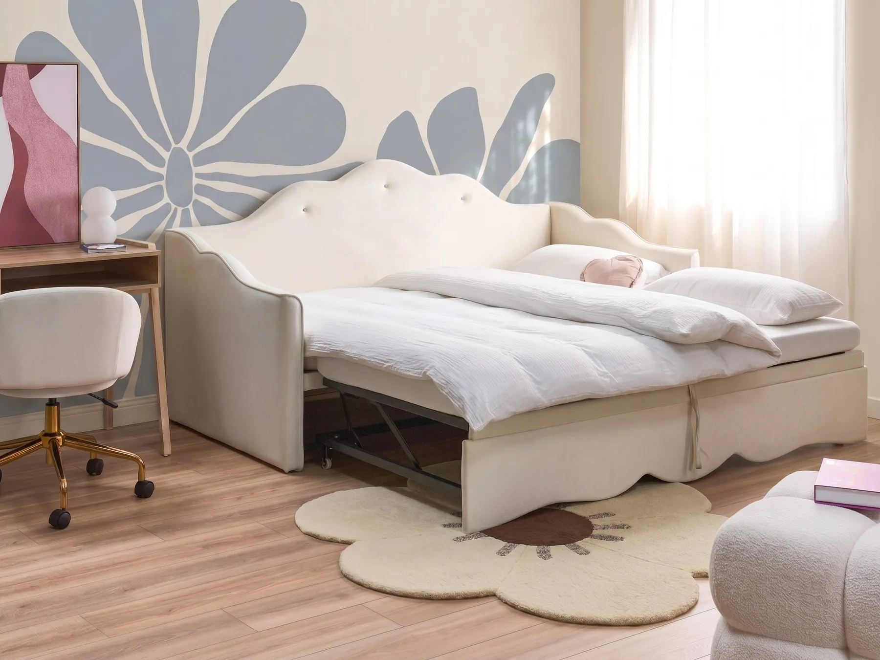 Ausziehbett Samtstoff LORETTE 90 x 200 cm Hellbeige_1080997