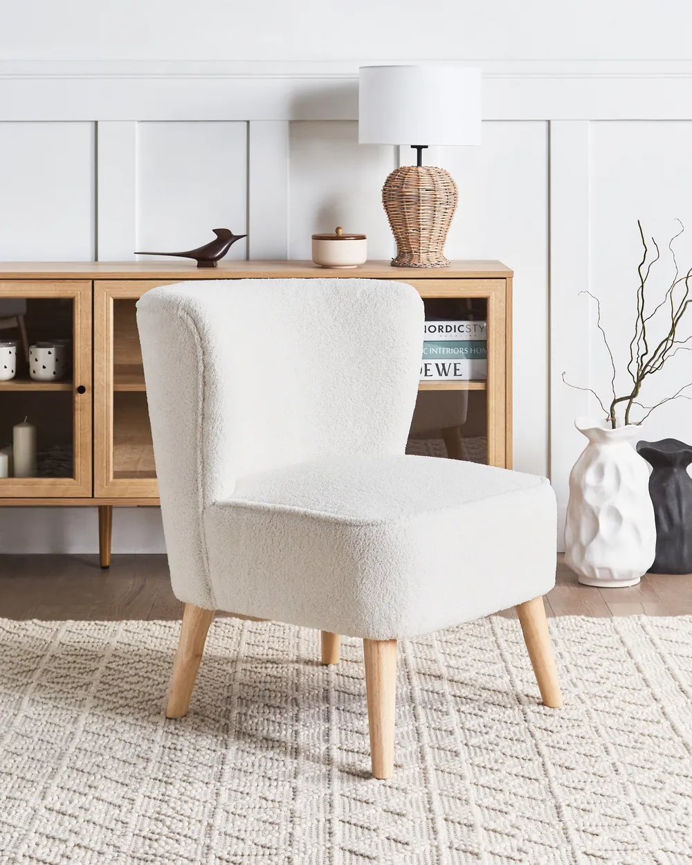 Sessel ALVEN Bouclé Cremeweiß