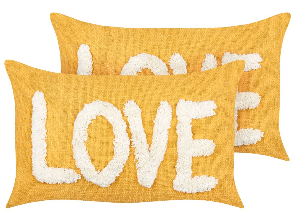 Set od 2 ukrasna jastuka LOVE Pamuk 30 x 50 cm Žuta