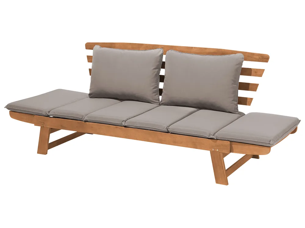 Garden Bench with Cushion PORTICI 210 cm Eucalyptus Wood Light Brown/ Taupe_735676