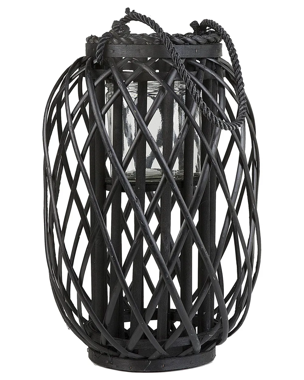 Laterne MAURITIUS 40 cm Weidenholz Schwarz