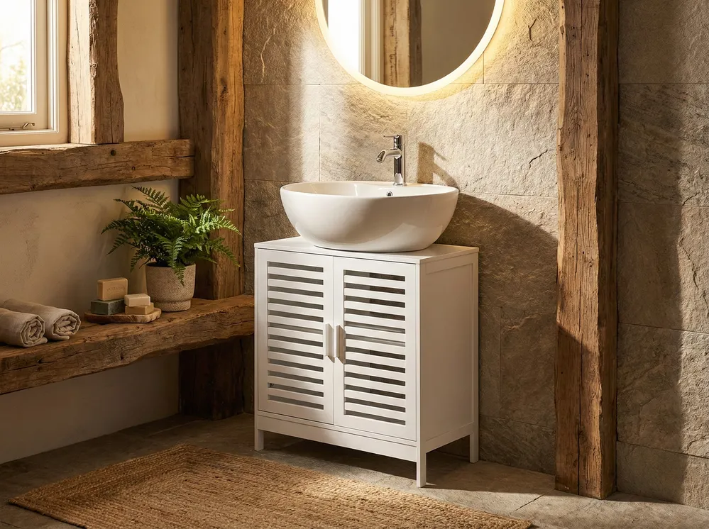Waschbeckenunterschrank MISSOULA 60 cm Bambus Weiß