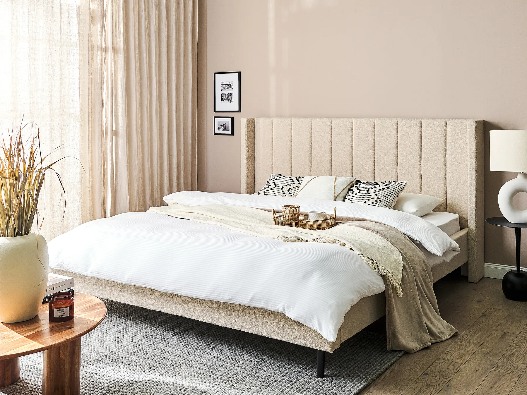 Bett mit Lattenrost Bouclé VILLETTE 180 x 200 cm Beige_882692