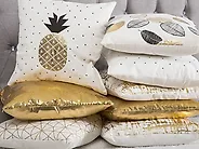 Set of 2 Decorative Cushions YASMIN 45 x 45 cm Cotton White Gold Black Plant Pattern_1178545