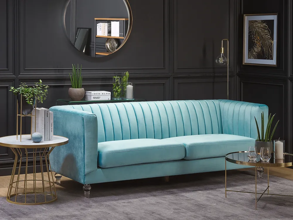 Sofa 3-Sitzer ARVIKA Samtstoff Hellblau