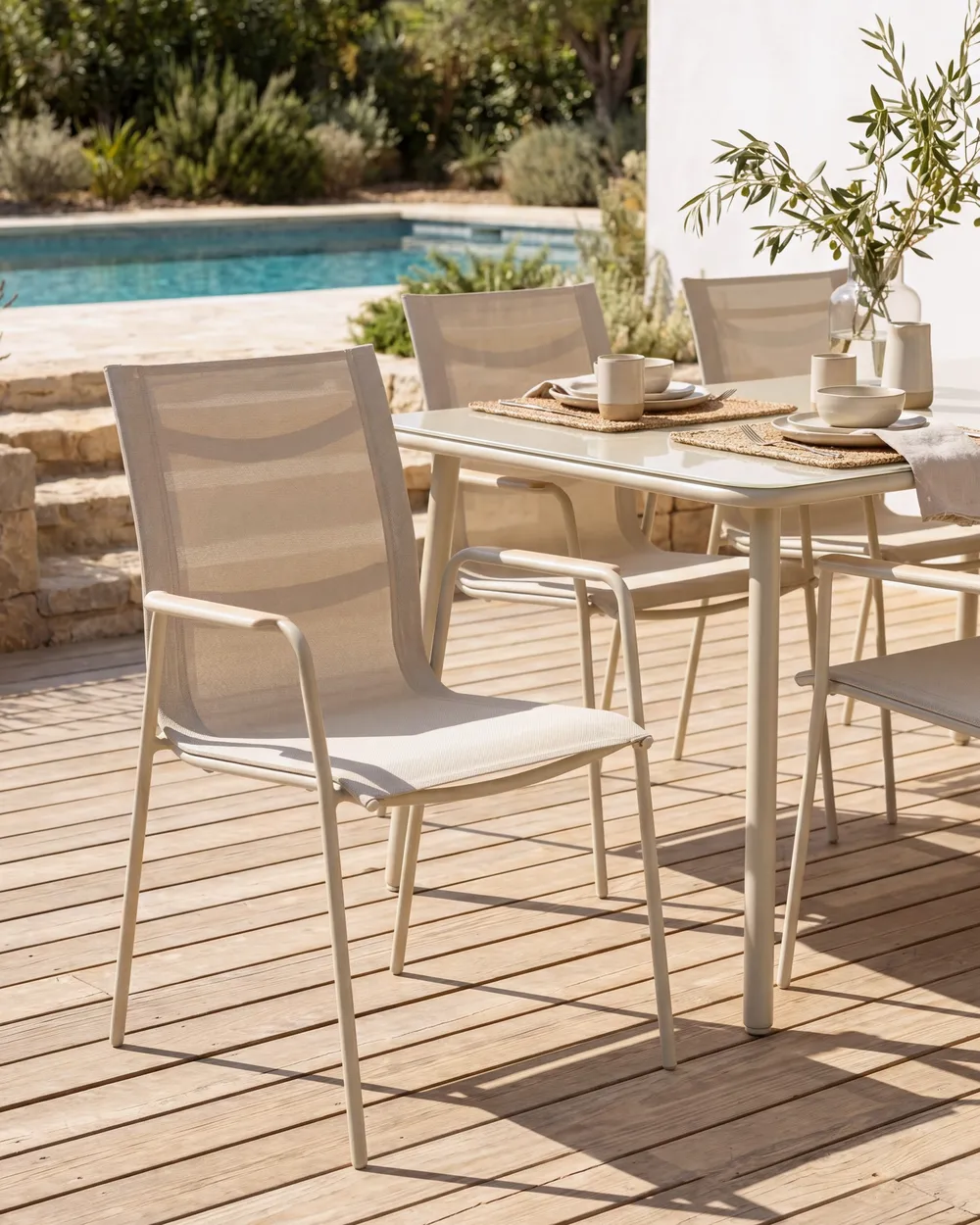 Gartenstuhl 4er Set CARAVINO Metall Hellbeige