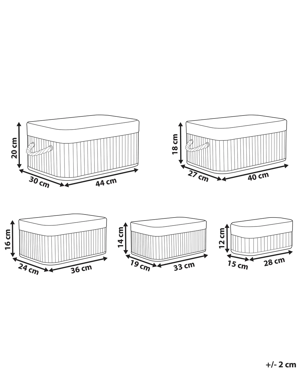 Set od 5 košara TALPE Bambusovo drvo Sivi_850126