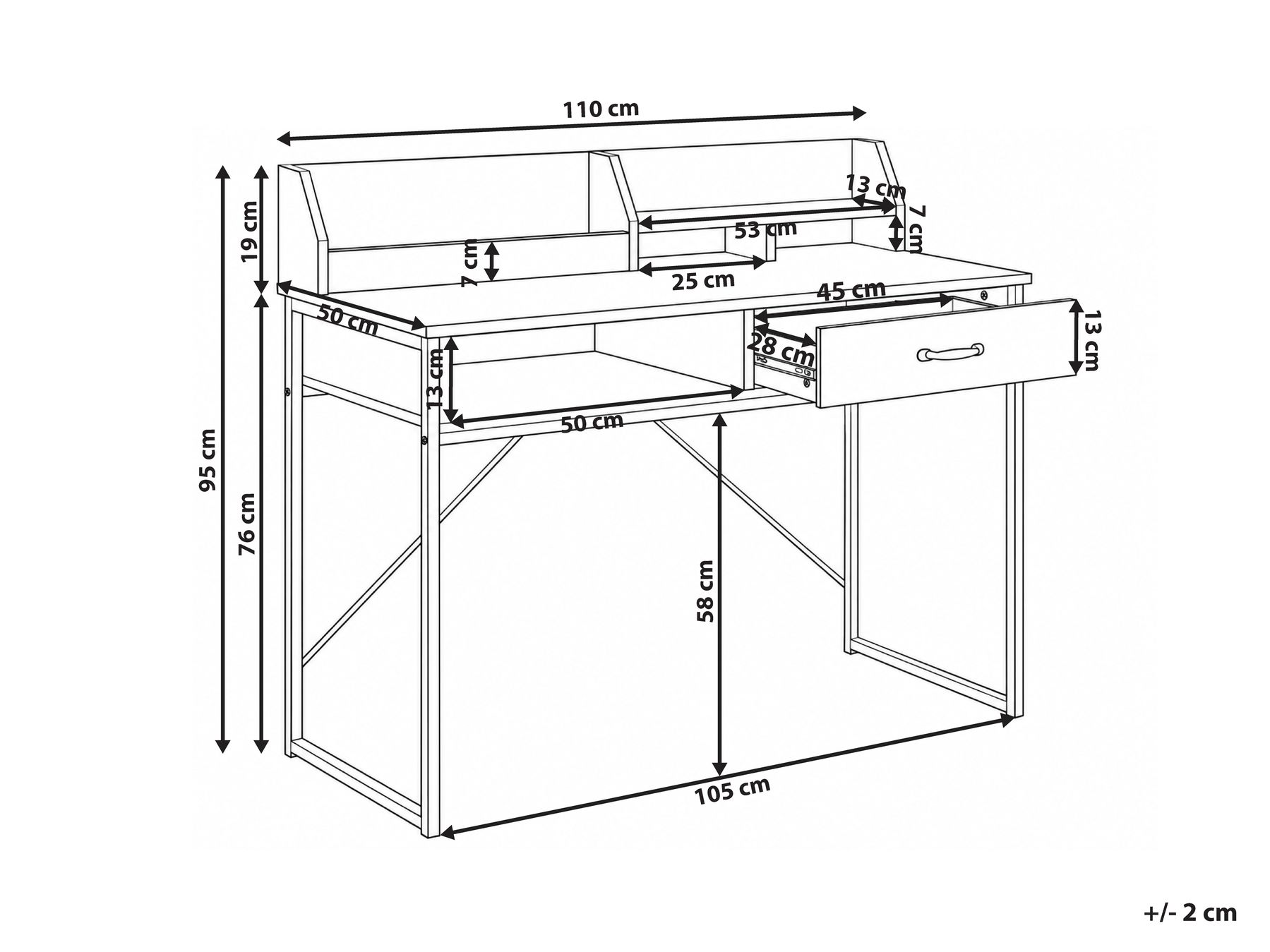 Bureau avec étagère supérieure ZYRA 110 cm x 50 cm Blanc_1193651