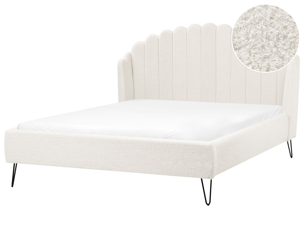 Bed Bouclé AMBILLOU 140 x 200 cm Gebroken wit