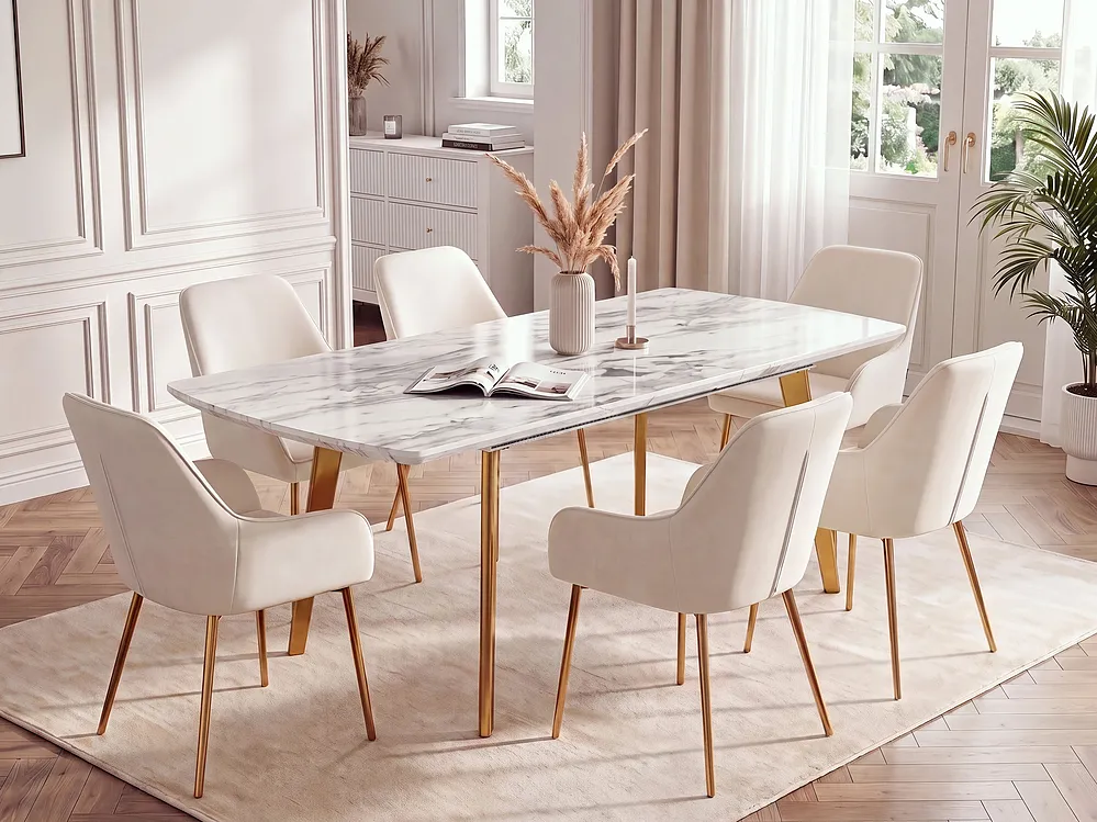 Ausziehbarer Esstisch MOSBY Marmor Optik / Gold 160/200 cm 90 cm