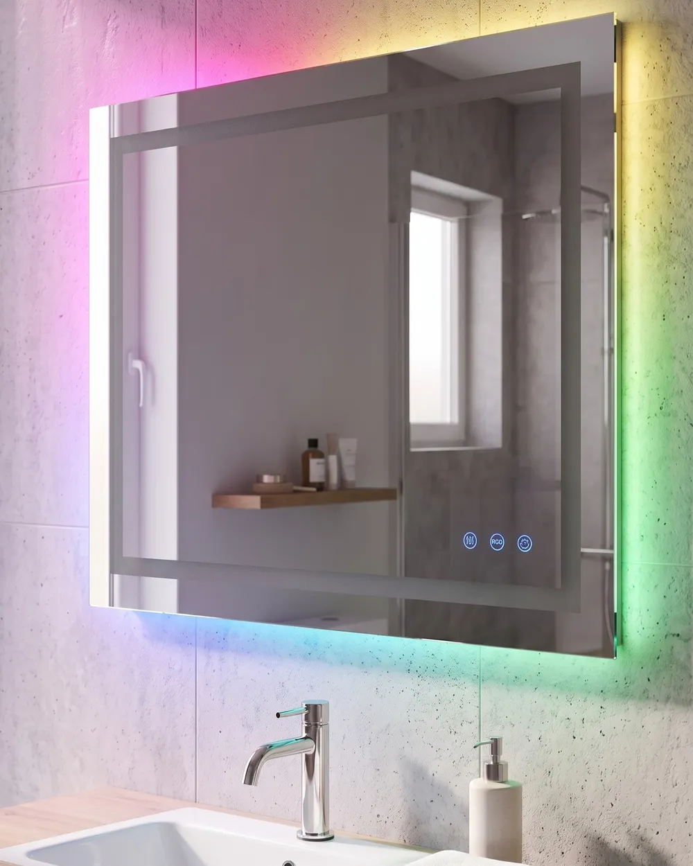 LED-Badezimmer-Spiegel PRENOIS 80 cm 60 cm Silber