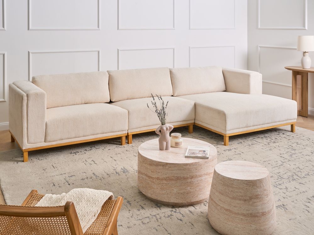 Corner Sofa VENG Corduroy Light Beige Left Hand