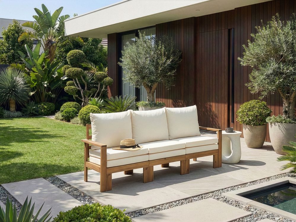 Gartenbank mit Auflage ISOLELLO 190 cm verstellbar Akazienholz Braun