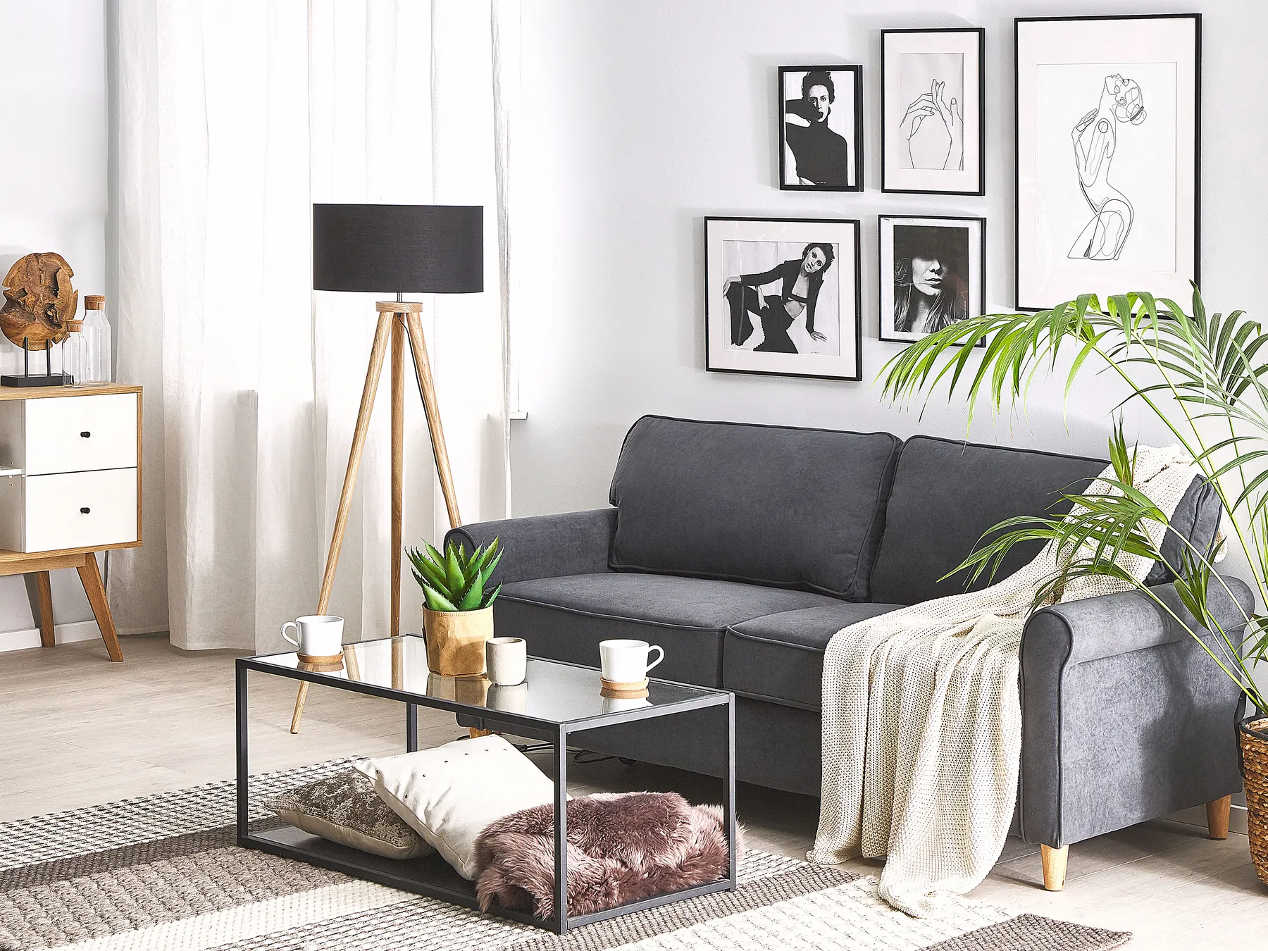 Sofa 3 Seater RONNEBY Velvet Dark Grey_767073