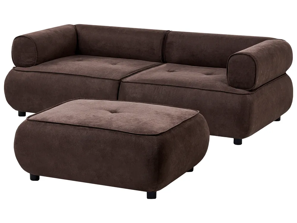 Sofa 3 Seater SALLA with Ottoman Fabric Dark Brown_1057922