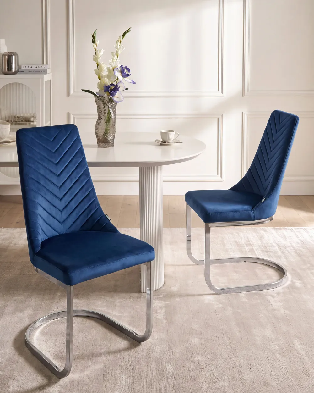 Esszimmerstuhl 2er Set ALTOONA Samtstoff Marineblau
