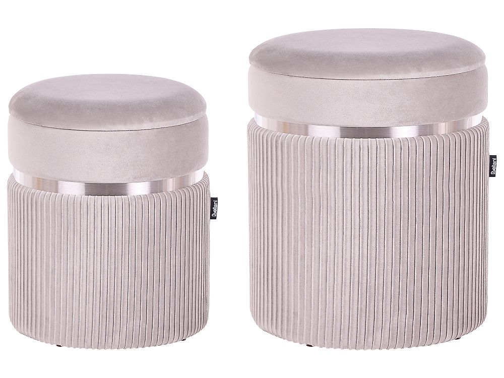 Set of 2 Storage Pouffes CAMDENTON Velvet Light Grey