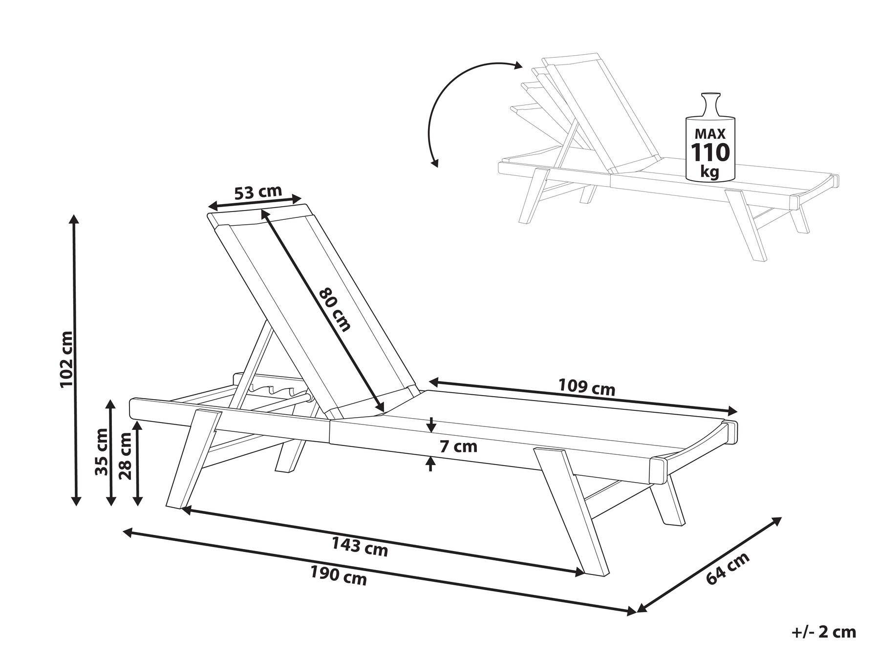 Sun Lounger PROSSEDI Reclining Acacia Wood Green_956618