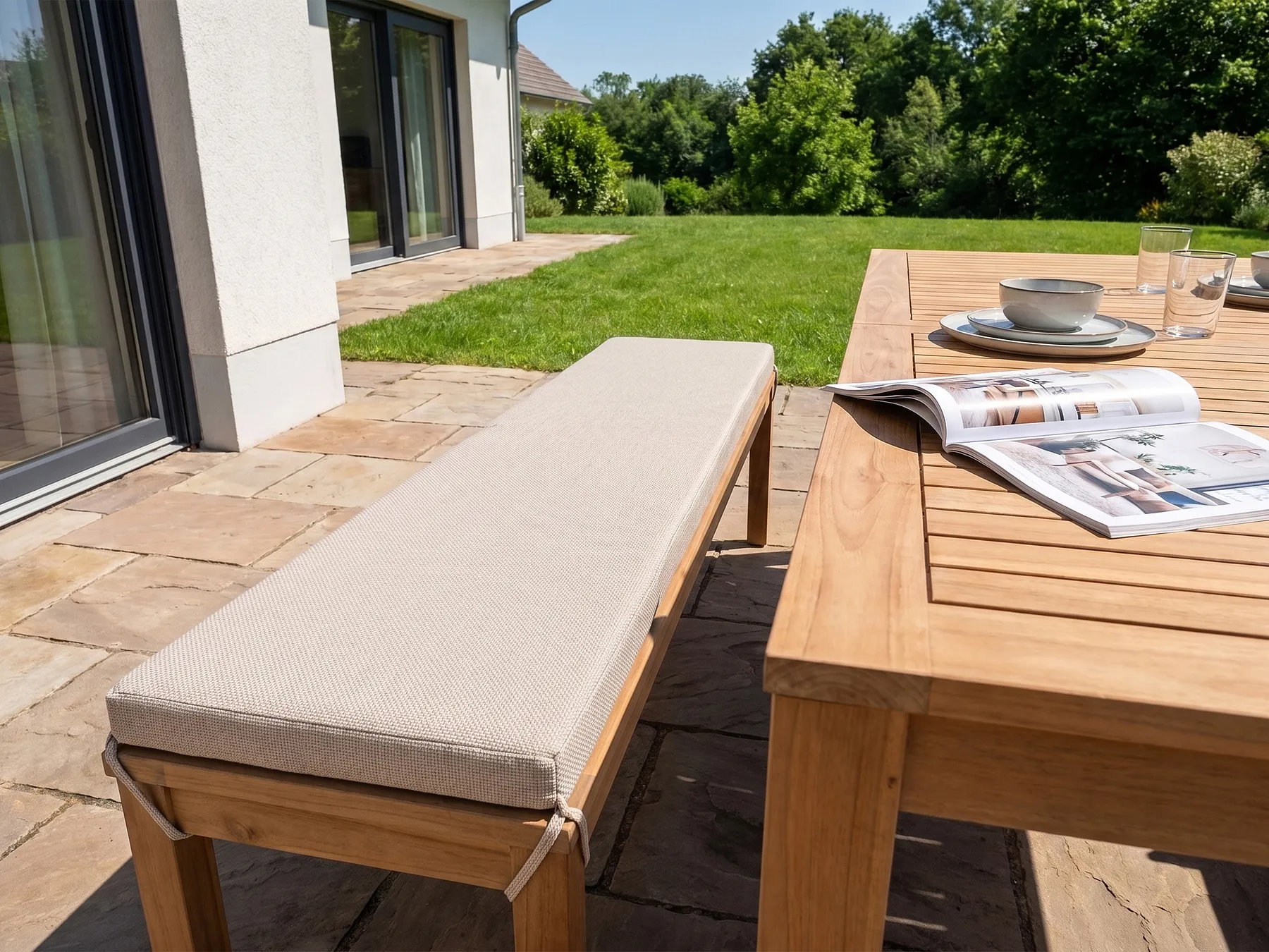 Bench Seat Pad Cushion MONSANO 168 x 35 cm Beige_1120076