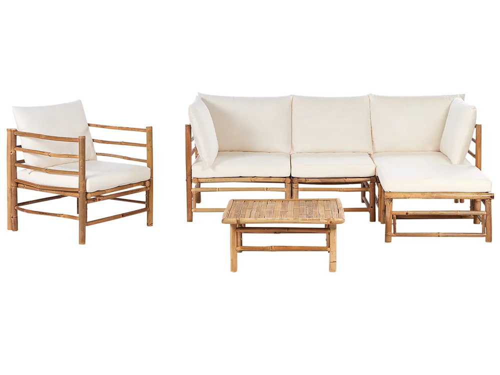 Lounge Set mit Tisch 5-Sitzer CERRETO Bambus Cremeweiß linksseitig