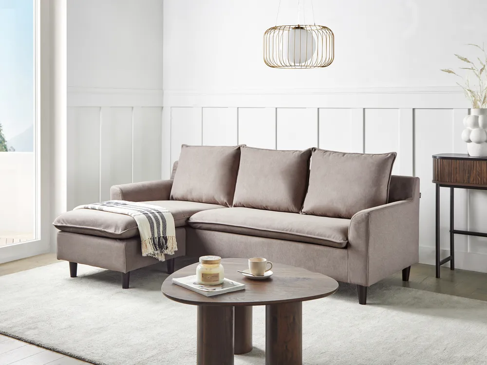 Ecksofa 3-Sitzer ELVENES Samtstoff Taupe rechtsseitig