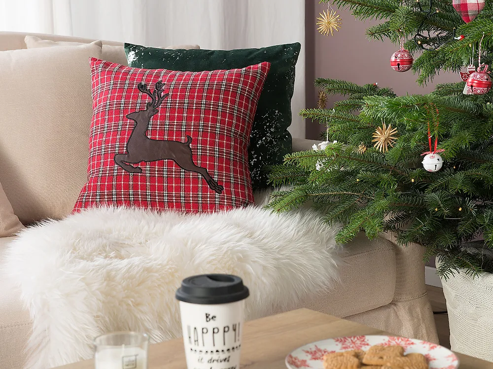 Dekokissen 2er Set COMET 45 x 45 cm Dunkelrot Weihnachtsmotiv_1179447