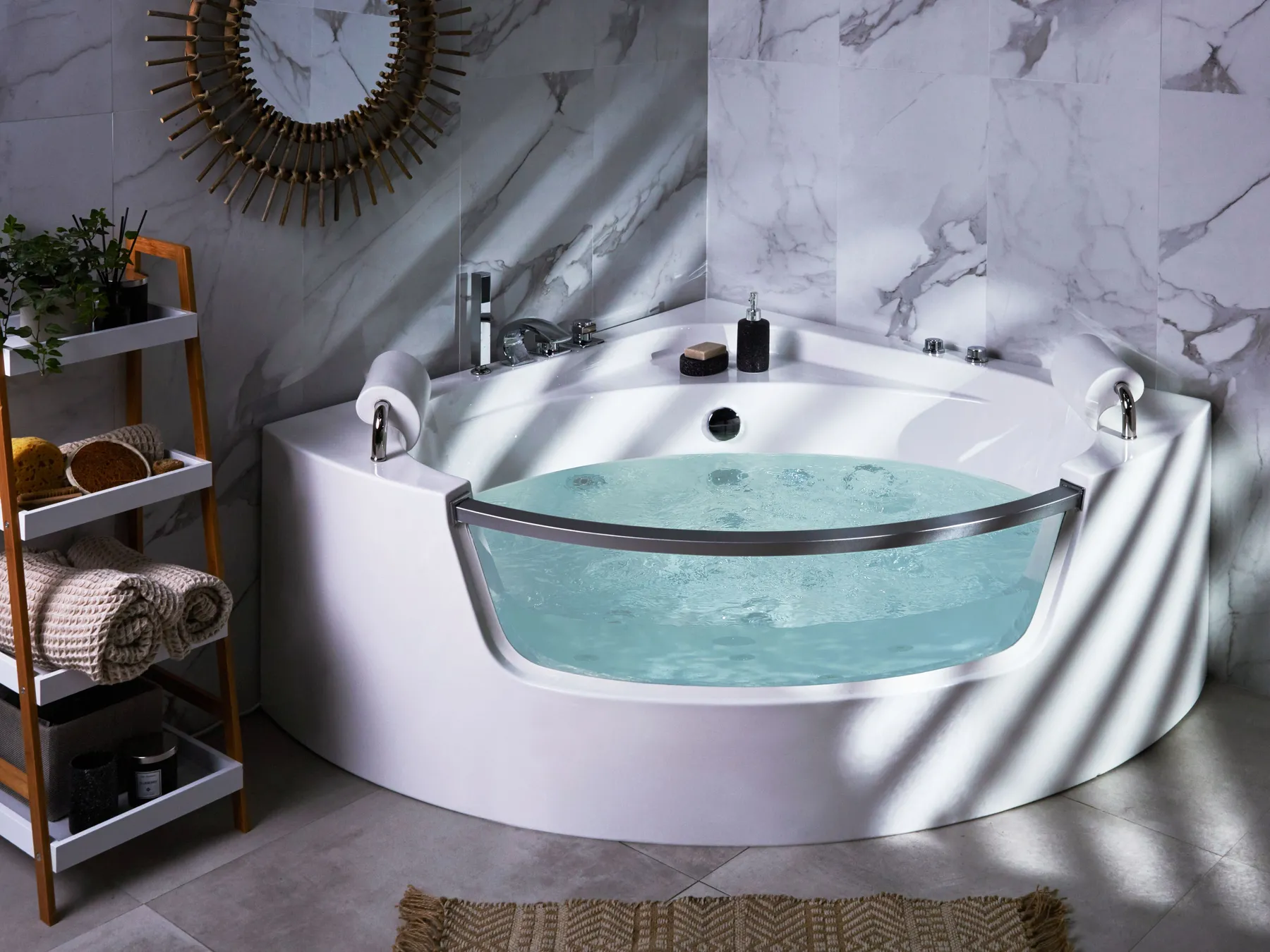 Corner Hot Tub with LED MANGLE 1870 x 1360 mm White_802815